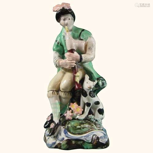 Staffordshire Antique Pearlware Figure of a Seated Musician,...