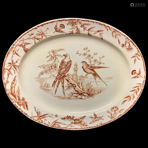 Aesthetic Movement Brown Transferware Platter ~ Sparrow Hawk...