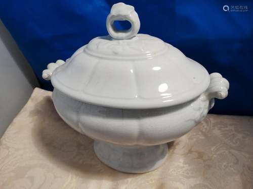 Antique Petite White Ironstone Covered Tureen