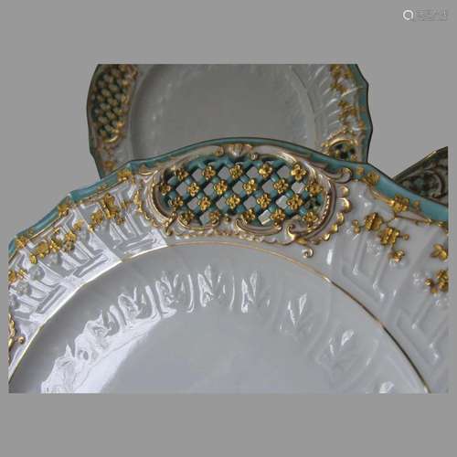 3 Fine Porcelain Plates by Fischer & Mieg, Gilt Gold &am...