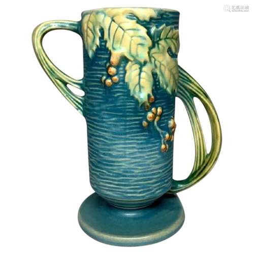 Roseville Pottery, Bushberry, Blue Double Twig Radical Handl...