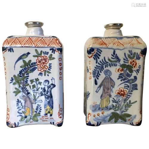 Pair Antique 18th century Dutch Delft Tin Glaze Faience Poly...