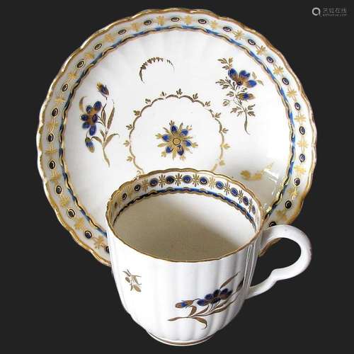 Antique  Caughley Porcelain Coffee Cup and Saucer, Blue &...