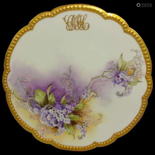 Antique French Limoges Plate Hand Painted Violets Signed