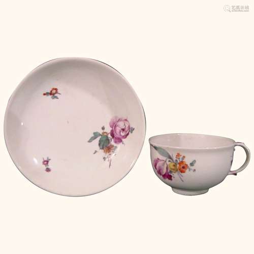 Fulda Antique German 18th Century Porcelain Teacup and Sauce...