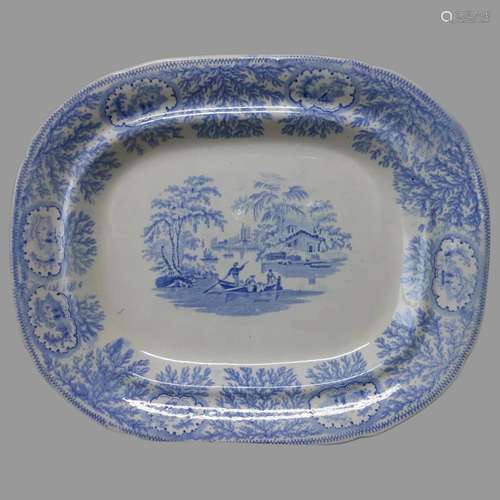 Antique c1840s Blue Staffordshire Meat Platter, English