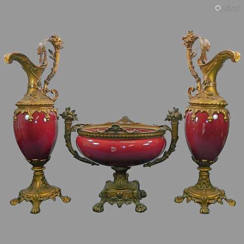 Antique Porcelain Bronze Ormolu Garniture Set Napoleon III S...