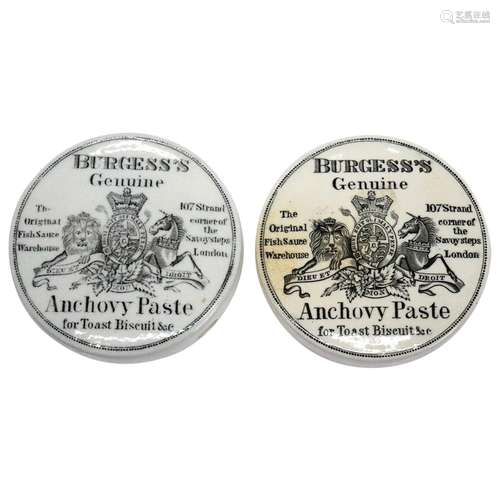 Pair of English John Burgess and Sons Stoneware Anchovy Past...