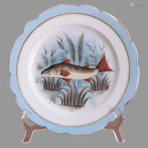 SET-FIVE Limoges Fish Plate 1890's Signed Hand Painted