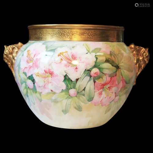 Rare Large Jean Pouyat Hand Painted Limoges Jardiniere Pink ...