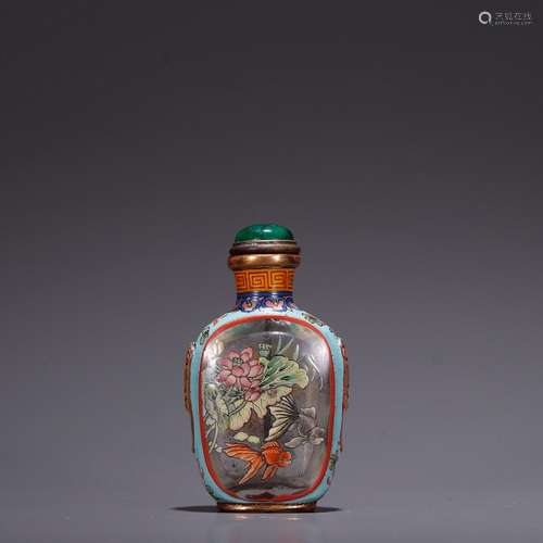 Lotus snuff bottles, old coloured glaze painting fish, playS...