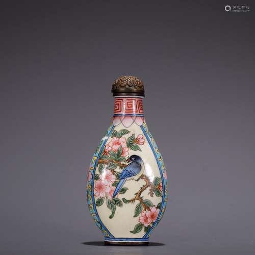 Old cupreous embryo, magpie on mei snuff bottlesSpecificatio...