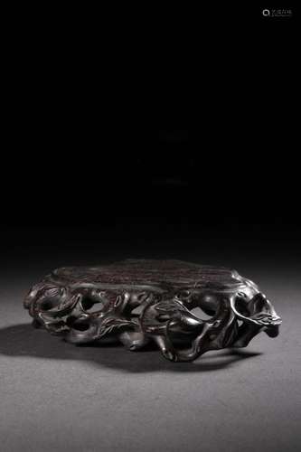 "Four base lobular rosewood carving pomegranate flowers...