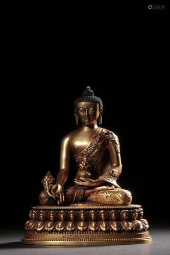 Copper and gold medicine guru BuddhaSize: 15.8 cm high, 13 c...