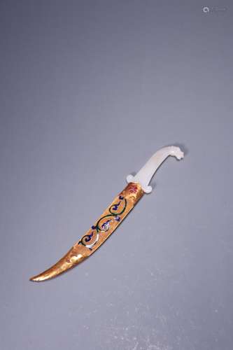 : hetian jade choke silver gold inlaid sheath knifeSize: dag...