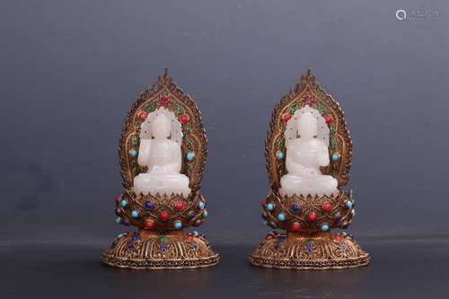 Treasure of Buddha embedded: hetian jade silver and gold thr...