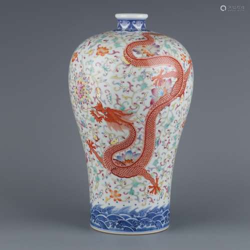 Between blue and white flower plum bottle with dragon and si...