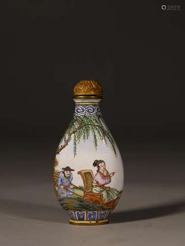 Snuff bottles, copper foetus enamel characters storySpecific...