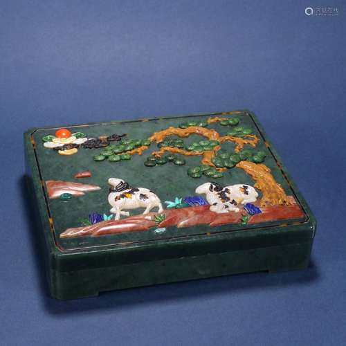 Late jade inlay treasure box of three Yang kaitai.Specificat...