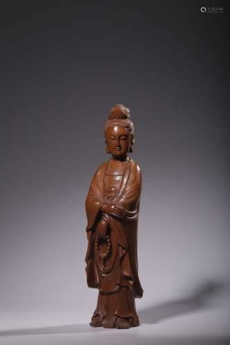 Boxwood carving guanyin stands resembleSize: 31.7 cm high, 8...