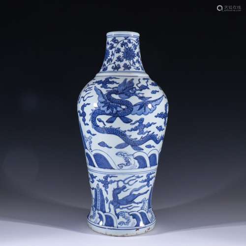 Blue and white auspicious dragon bead bottleSpecification: h...