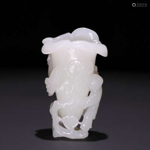 Hotan white jade carving the lad bouquet furnishing articles...
