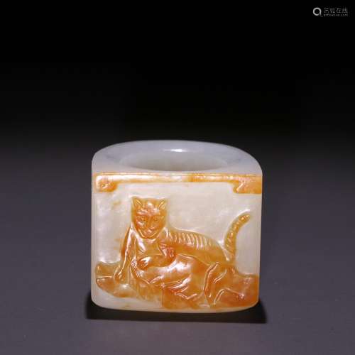 Hetian jade seed expects a skin carvings tiger stripes BanZh...