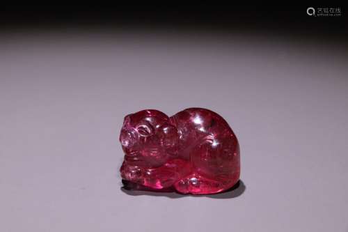 Pink tourmaline pig carvings.Specification: high 2.1 cm wide...