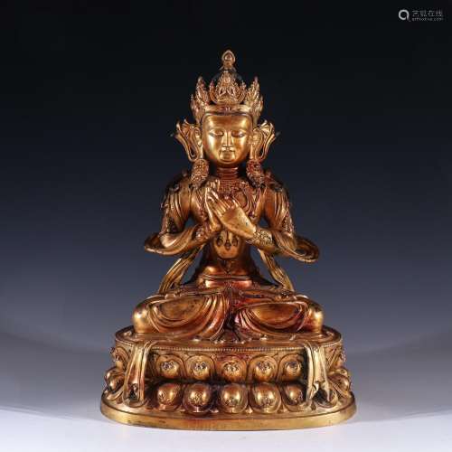 Copper and goldguanyin statuesSpecification: high 41 cm long...