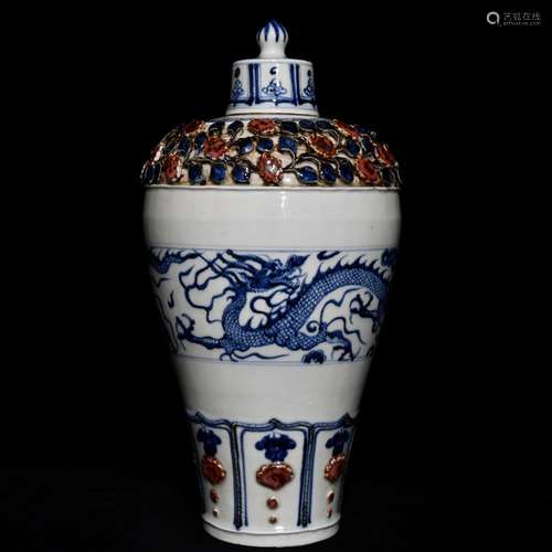 Blue and white youligong, pinch flower dragon May 38.5 x19.5...