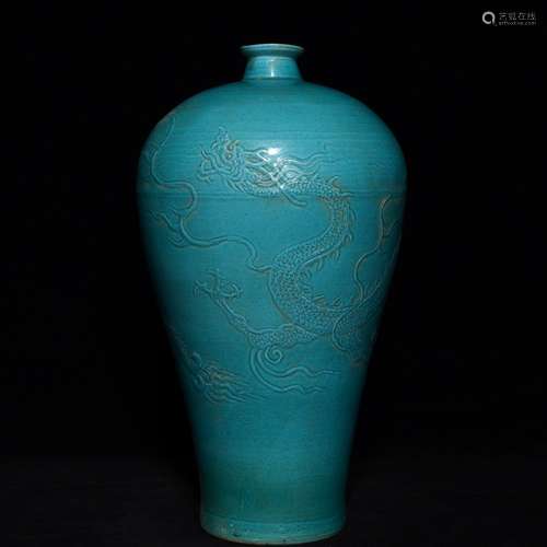 , turquoise glazed relief dragon bottle 34.2 x20