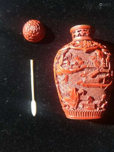 19th 20th Century Cinnabar Lacquer Snuff Bottle