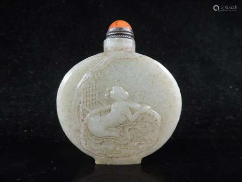 Vintage Chinese Nature Hetian Jade Hand-carved Figure Snuff ...