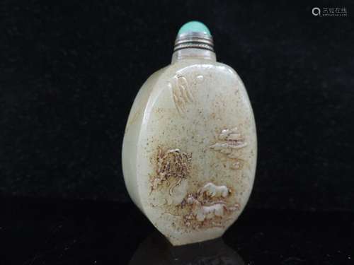 Exquisite Hand-carved Tiger Chinese Nature Hetian Jade Snuff...