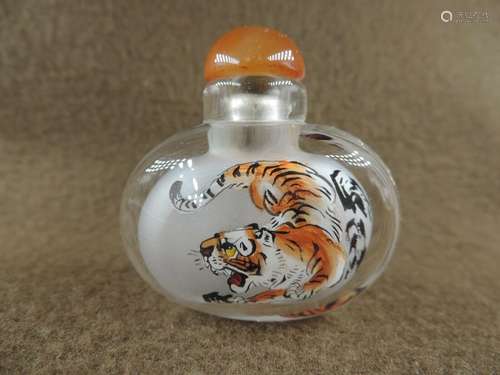 Rrae Chinese Inside Painted Tiger Pattern Peking Glass Snuff...