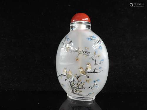 Rare Handmade Inside Painted Bird Pattern Chinese Glass Snuf...