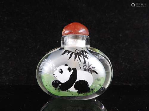 Chinese Inside Painted Panda Pattern Peking Glass Snuff Bott...