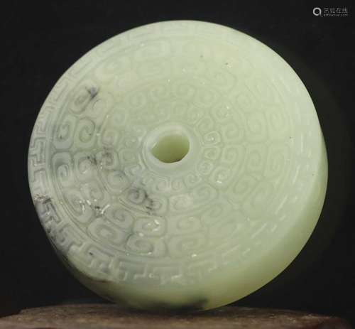 Chinese old natural jade hand-carved statue flower pendant c