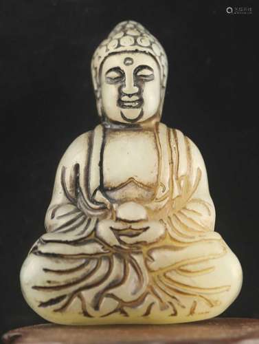 Chinese old natural jade hand-carved statue buddha pendant j