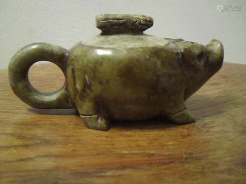 Vintage Chinese Soapstone Pig Water Dropper Teapot & Lid...