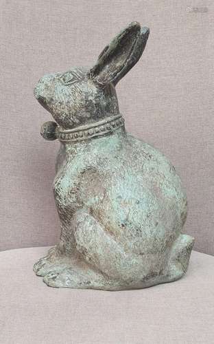 A rare Chinese antique large bronze rabbit statue