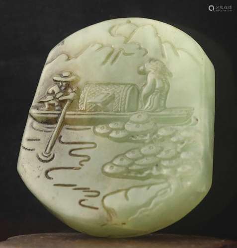 Chinese old natural jade hand-carved statue dragon pendant f