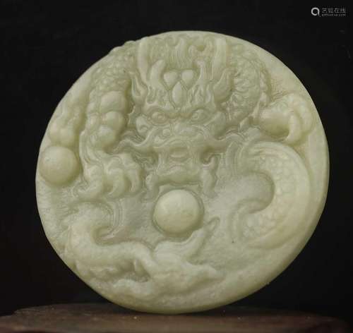 Chinese old natural hetian jade hand-carved statue dragon pe...