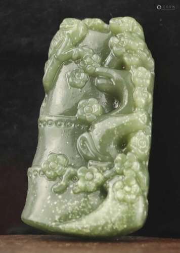 Chinese natural hetian jade hand-carved statue bird flower p...