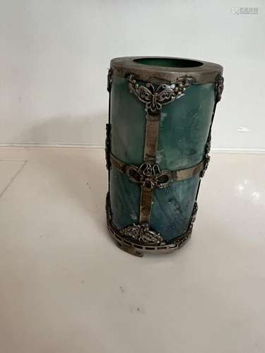 Antique Chinese Paint Brush Holder Pot With Silver , 4 1/4” ...