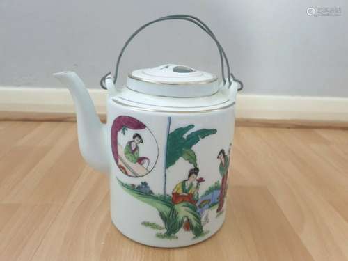 Late 19th Antique Chinese Tea Pot Porcelain with Caligraphy ...