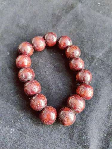 Chinese Characters Dark Wood Ball 12 mm Bead Elastic Bracele...