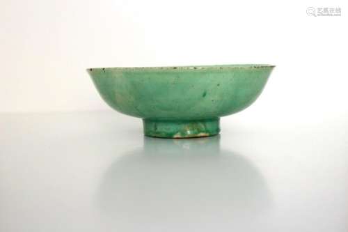 Yuan or Ming Green Glaze Pottery Bowl