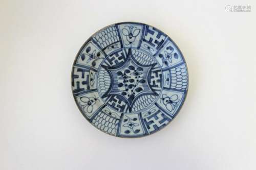 Chinese Late Ming Blue & White Kraak Porcelain Plate