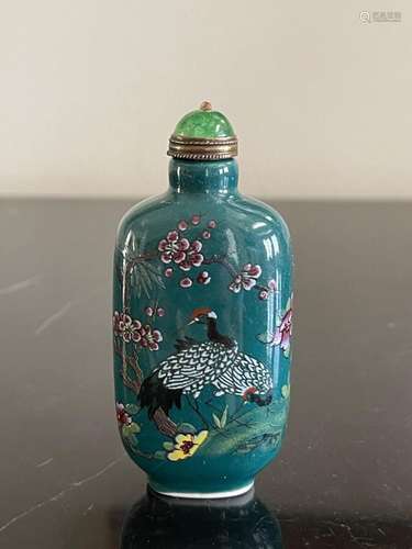 Vintage Chinese Green Porcelain Snuff Bottle with Finely Han...